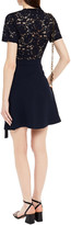 Thumbnail for your product : Claudie Pierlot Corded Lace-paneled Cady Mini Wrap Dress
