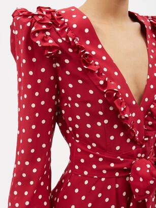 Alessandra Rich Rosette Gathered Polka-dot Silk-crepe Dress - Red White