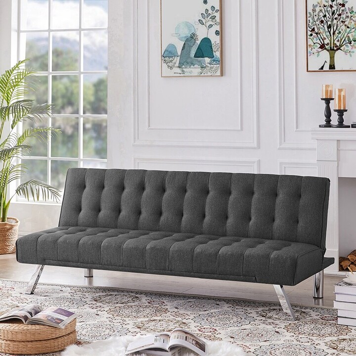 GEROJO Dark Grey Fabric Upholstered Futon Sofa Bed with Adjustable Back,  Convertible Sleeper Recliner for Small Spaces - ShopStyle