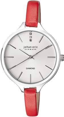 Johan Eric Women's Quartz Stainless Steel and Leather Casual Watch, Color:Red (Model: JE2100-09-004)