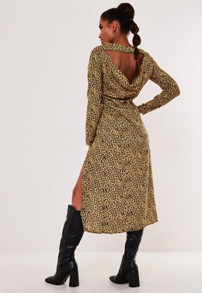 Missguided Yellow Leopard Open Back Cowl Midi Dress