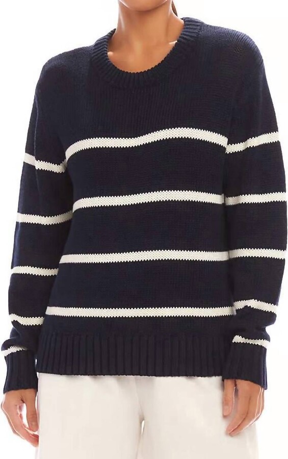 Karen Kane Stripe Crewneck Sweater In Navy