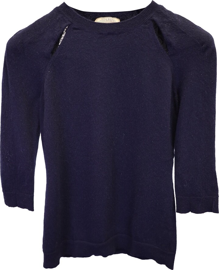 Nina Ricci Knit Cutout Sweater in Navy Blue Cashmere