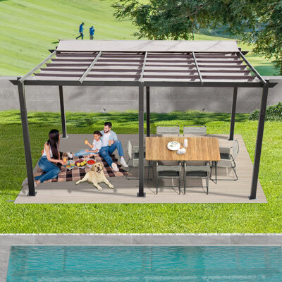 KAQCVIN 11 X 16 FT Outdoor Living Outdoor Retractable Pergola With Weather-Resistant Canopy Aluminum Garden Pergola Patio Grill Gazebo