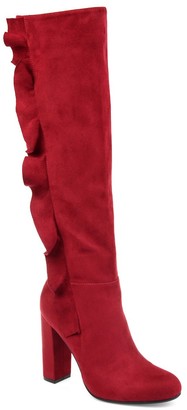 red wide calf boots