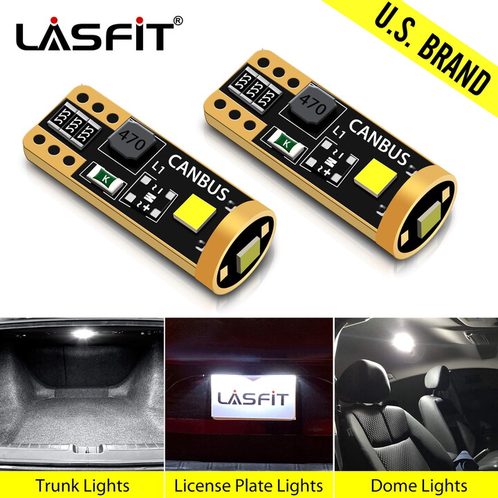 Lasfit 194 168 T10 W5W LED Mini Bulbs-LED License Plate Dome Map Courtesy Door Trunk Cargo Lights, Xenon White (2 Pcs)