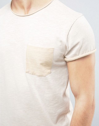 Jack and Jones Originals Marl T-Shirt With Contrast Pocket And Raw Edges