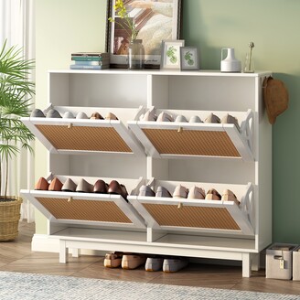 Modern Shoe Cabinet with 4 Flip Drawers, Multifunctional 2-Tier