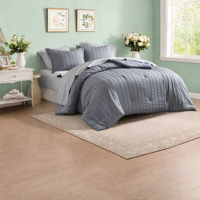 24LOUISESTREET Premium 7-piece Woven Striped King Bedding Set Polyester With Modern Neutral Design