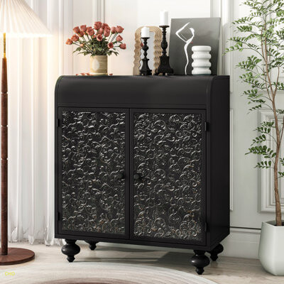 Charlton Home Art Accent Cabinet With 2 Doors Sideboard Buffet Cabinet With Storage Distressed Decorative Storage Cabinet With Embossed Pattern For Entryway Livin