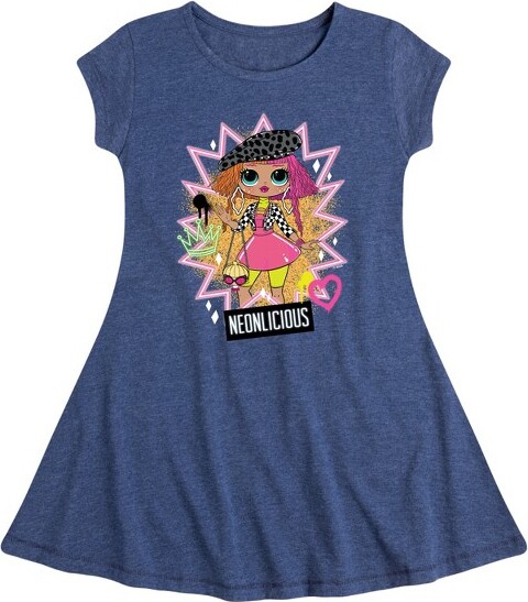 LOL Surprise! Neonlicious Fit & Flair Cap Sleeve Graphic Dress - Heather Navy - 4T