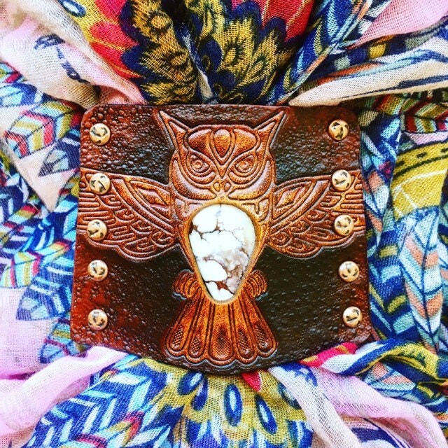 Etsy Leather Bandana Slide, Owl Stamped, Handmade Gifts
