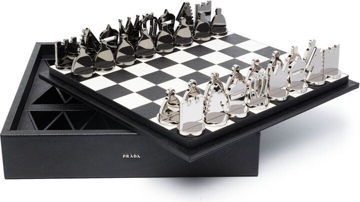 Black Saffiano Leather Chess Set