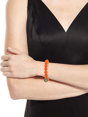 Sydney Evan 10mm Orange Agate Beaded Bracelet with Diamond & Sapphire Hamsa Charm
