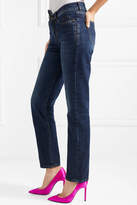 Thumbnail for your product : Saint Laurent Embroidered High-rise Slim-leg Jeans - Mid denim