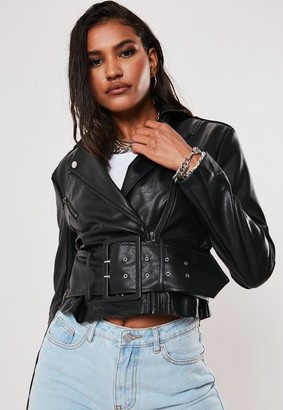 Missguided Faux Leather Belted Biker Jacket