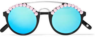 Freda Banana Leo Embellished Round-frame Acetate And Silver-tone Mirrored Sunglasses