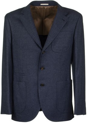 Brunello Cucinelli Wool And Cashmere Knit Effect Diagonal Twill Deconstructed Blazer With Patch Pockets