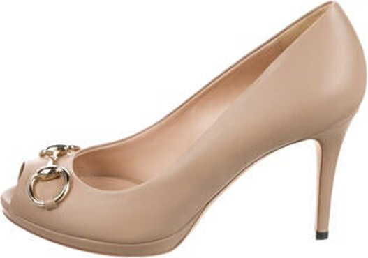 Gucci Leather Pumps Neutrals Horsebit Accent Metal Trim Peep-Toes Includes Box & Dust Bag Unfortunately, due to restrictions, this item may not be eligible for shipping in all areas.