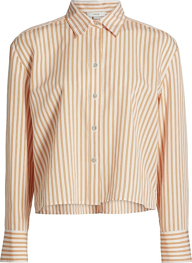 Vince Women's Till Stripe Cropped Shirt - Peony Wood Off White - Size Large