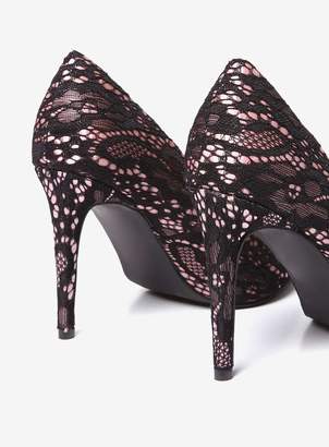 Wide Fit Black Lace 'Emily' Pointed Court Shoes