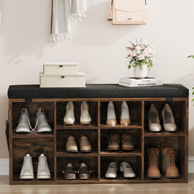 Entryway Shoe Storage Bench with Cushion