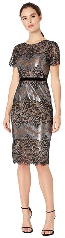 bcbg scalloped lace gown