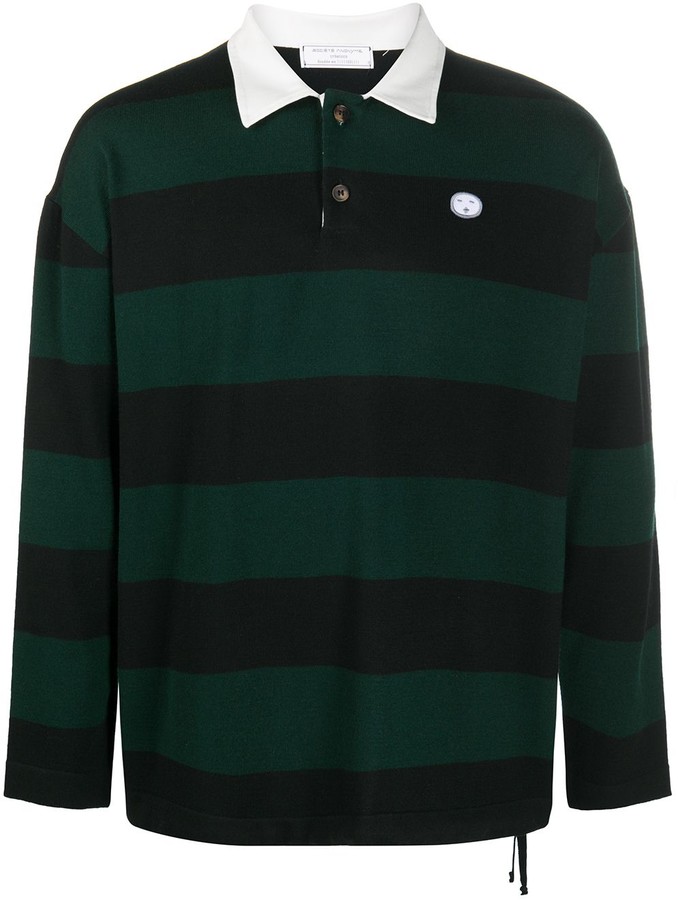 green striped long sleeve rugby shirt