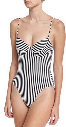 Norma Kamali Mio Underwire Striped One-Piece Swimsuit, Black/White