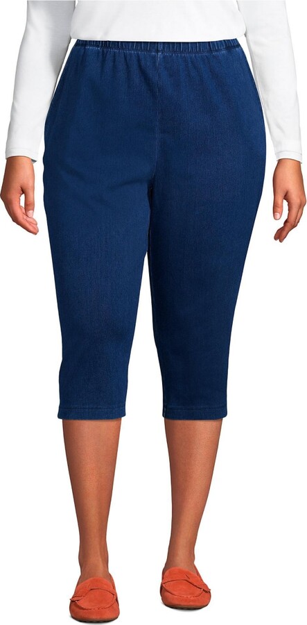 Lands' End Plus Size Starfish Mid Rise Elastic Waist Pull On Crop Pants -  ShopStyle