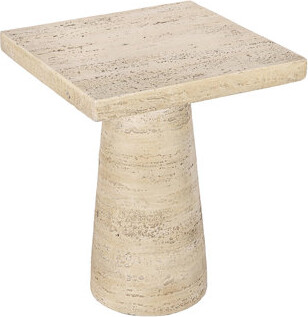 Cream Square Magnesium Side Table, 20x20x24", Pedestal Base, Versatile For Nightstands, Entryway Tables, Plant Stands, Modern Bedroom Furniture 20x20x