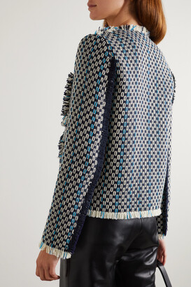 Lanvin Fringed Wool And Cotton-blend Tweed Jacket - Blue