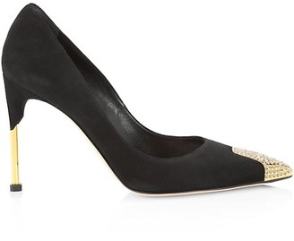black heels with gold heel