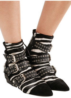 Isabel Marant Rolling Zebra-print Calf Hair, Suede And Leather Ankle Boots - Zebra print