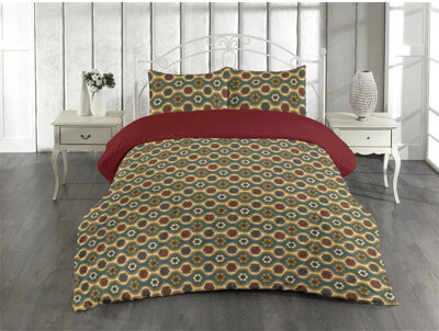 Ambesonne Boho Duvet Cover Set Hippie Flowers Wavy Lines Boho Teal Pale Coffee and Cinnamon