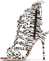 Thumbnail for your product : Webster Sophia Black & White Striped Lacey Gladiator Heels