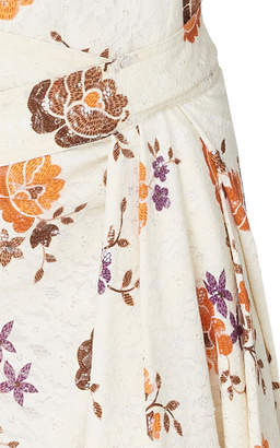 Victoria Beckham Asymmetric Floral-Print Lace Midi Dress