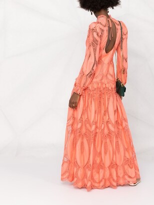 Alberta Ferretti Embroidered Long-Sleeve Dress
