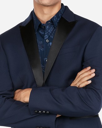 Express Slim Navy Wool-Blend Performance Stretch Tuxedo Jacket