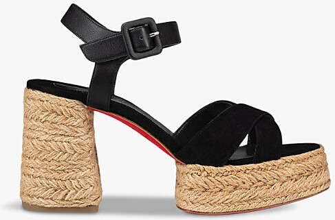 Christian Louboutin Womens Black Calakala 85 Suede and Leather Heeled Espadrilles Eur 39 / 6 Uk Women