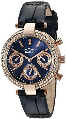 Burgi Women's BUR129BU Diamond & Crystal Accented Multifunction Rose Gold and Blue Leather Strap Watch