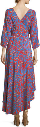 Diane von Furstenberg Bracelet-Sleeve Asymmetric-Hem Printed Silk Wrap Dress
