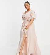 Thumbnail for your product : ASOS Curve ASOS DESIGN Curve Bridesmaid short-sleeved cowl front maxi dress with button-back detail in blush