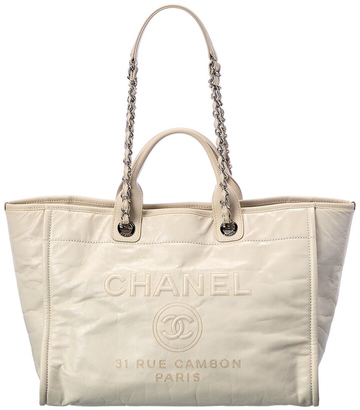 Chanel Light Beige Calfskin Xl Deauville Tote (Authentic Pre-Owned
