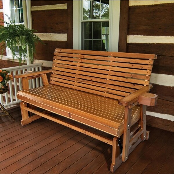 Fortune Candy FortuneCandy3PersonWoodenPatioGliderwithCupHoldersCedarTone
