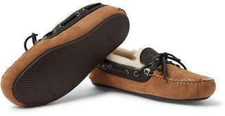Quoddy Fireside Leather-Trimmed Shearling-Lined Suede Slippers