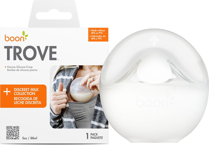 Boon TROVE Silicone Manual Breast Pump-Hands Free-Passive Breast Milk Collector Shell-1 Count, Clear