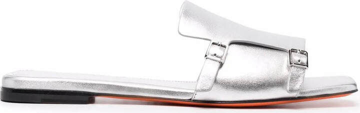 Santoni Metallic Slip On Leather Sandals