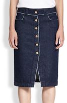 Thumbnail for your product : 7 For All Mankind Raw-Edged Button-Front Denim Skirt
