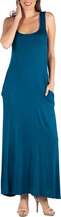 24/7 Comfort Apparel Women’s Scoop Neck Sleeveless Maxi Dress with Pockets